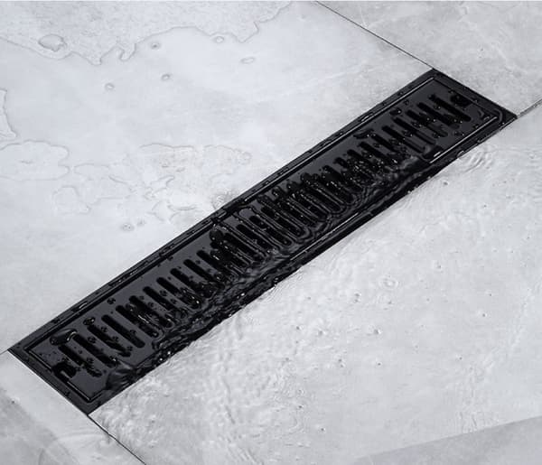 Black Rectangular Floor Drain in 304 Stainless Steel, Long Floor Drain with Central Drain Hole (20 cm long)