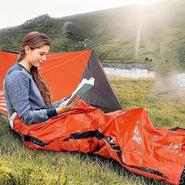 4-pack Vattentät Termisk Nödsovsäck för Utomhusbruk Camping Överlevnad Bivacksäck Orange
