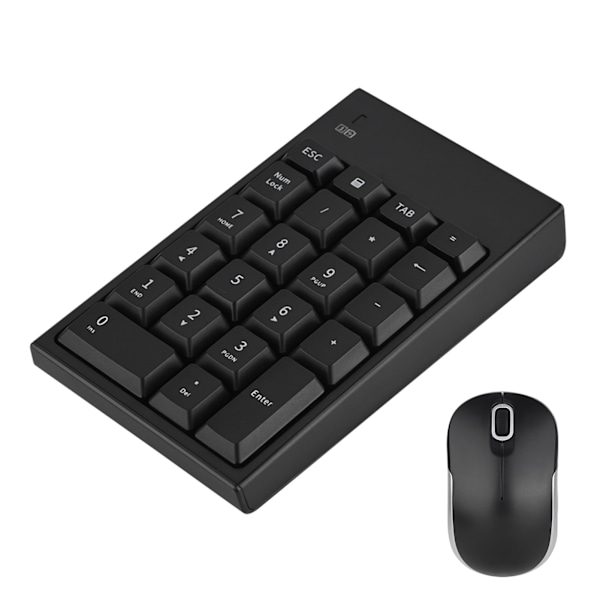 2.4GHz Trådløst Tastatur og Mus Sett 1200DPI Optisk Mus & Trådløst 22-tasters Numerisk Tastatur