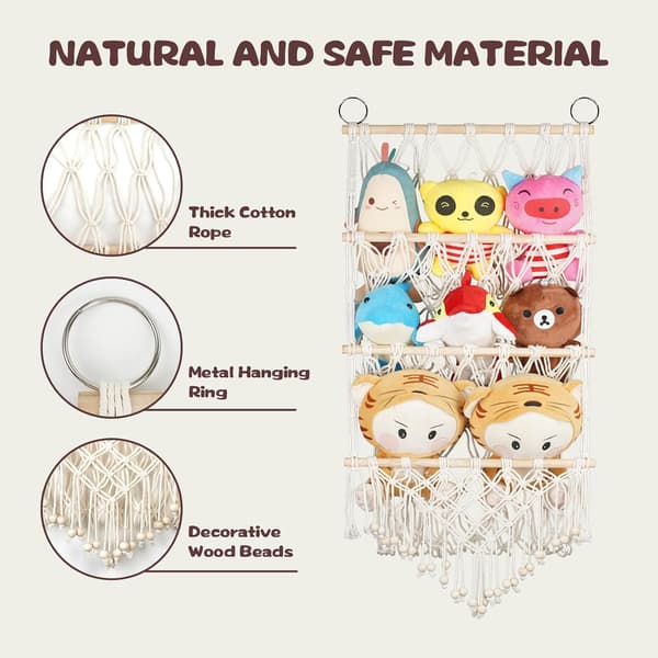 Hand-knitted Toy Storage Shelf - 3-Layer Mesh Pockets