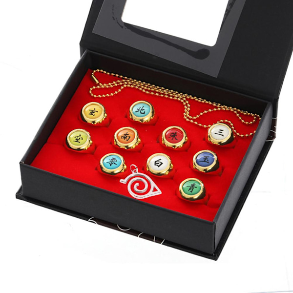 Japansk Cosplay Halsband 10 Delar Anime Ring Set med Box Anime Ringar för Cosplay Fans