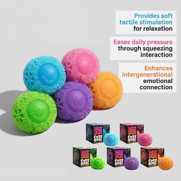 Fuzz Ball Stressleksak – Blød klembar sensorisk legetøj til angstlindring og fidget Lilla smile blue