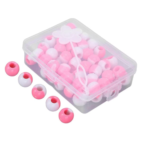 74 pcs Round Hair Beads DIY Plastic Crochet Braid Wig Accessories Braid Dreadlock Beads Hair Braiding Tools Pink YMMR)