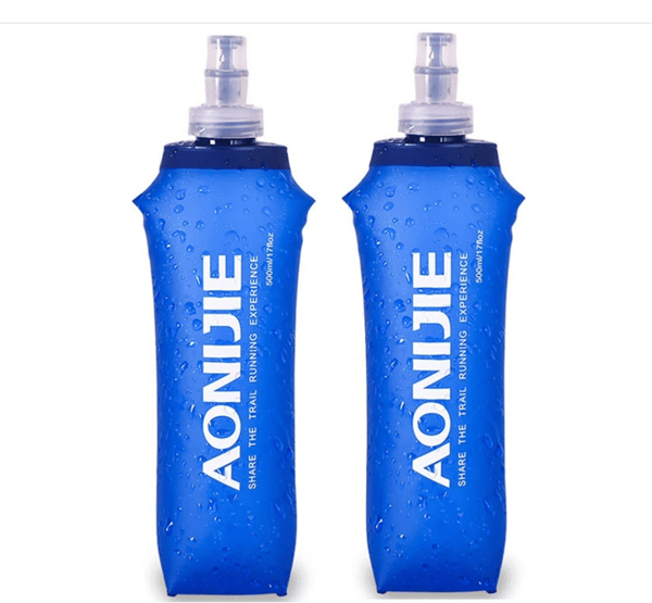 Soft Plastic Sports Bottle, Foldable Water Pouch for Running, 500ML (Dark Blue)