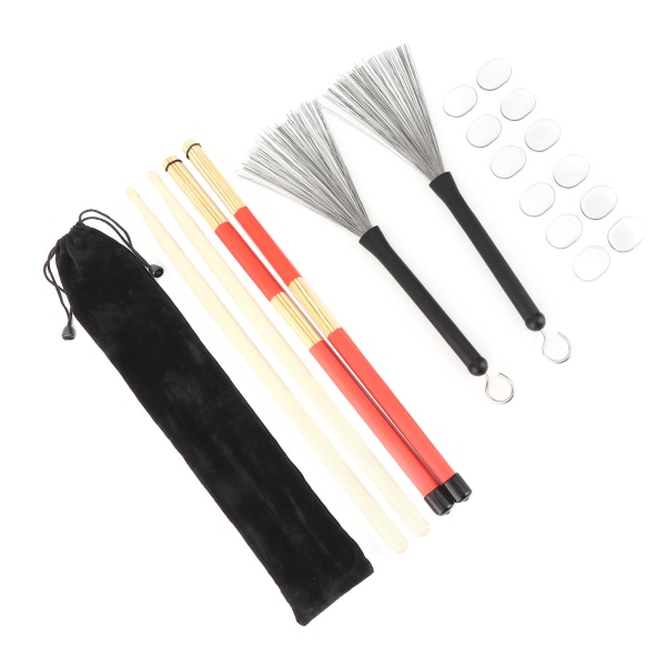 Drumstick Kit Rute Brush Damper set Musiikki-instrumentin soittotarvikkeet pussillaM02757 läpinäkyvä