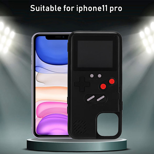 Färgskärm Spelkonsol Telefonfodral Retro Nostalgisk Handhållen Mobiltelefon Skal för iPhone11 Pro Svart