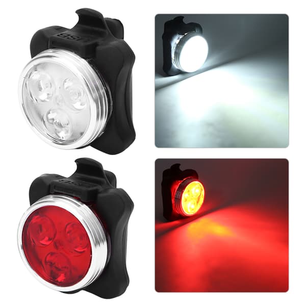 650mA USB Rechargeable LED Bicycle Front Tail Safety Warning Light (Red White Set) 0.2