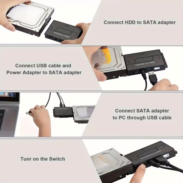 USB 3.0 til intern harddiskadapter til 2,5\"/3,5\" SATA HDD/SSD og IDE harddiske
