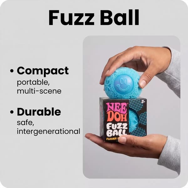 Fuzz Ball Stressleksak – Blød klembar sensorisk legetøj til angstlindring og fidget Lilla smile blue