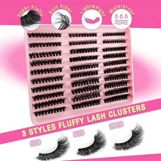 Eyelash Extensions - Cluster Lash Extension Set - False Eyelashes - 300 Fluffy Volume Lash Clusters - 8-16mm Mix - 3 Styles - 60D + 80D + 100D