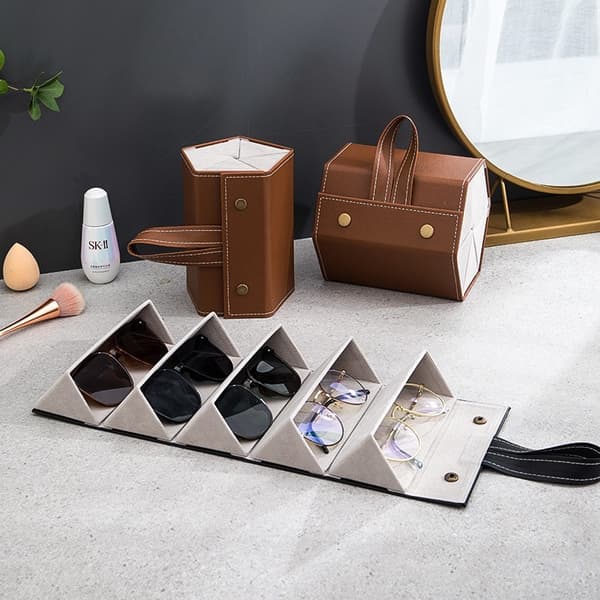 Flere pladser Solbrille Organizer Case Foldbar brille opbevaringsboks Sort Black 5 Slots