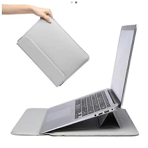 15-16\" Leather Laptop Sleeve Ultrathin Computer Bag with Foldable Stand and Soft Inner Lining