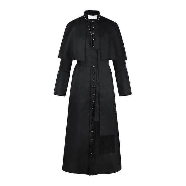Solid Pastor Cos Kostym Halloween Präst Medeltida Retro Cosplay Kostym Lager Svart Black M