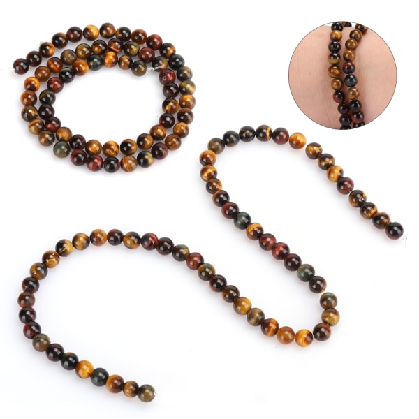 Naturstein Tre farger Tiger Eye runde perler DIY smykker armbånd gjør tilbehør (6mm 62 stk perler)