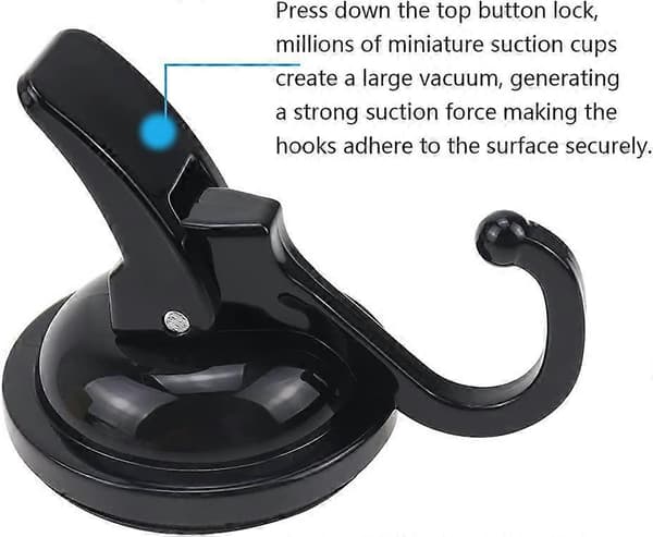 Suction Cup Hook Bathroom Hook 2 Pieces Dish Towel Hook No Drilling Black Towel Hook Strong Suction Cup Nano Suction Hooks Bathroom Can Hold 5kg