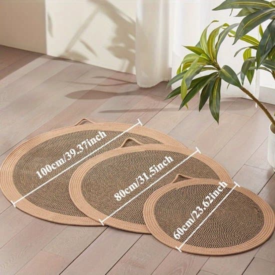 Cat Scratch Mat - Knitted Scratch Mat for Cats - Round Sleeping Cushion with Handle - Cotton-Linen - Brown - 40x40cm - 1 piece