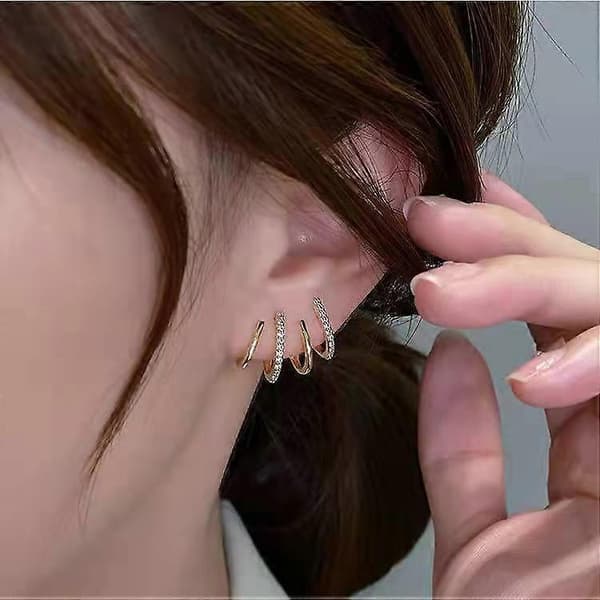 Guld Zircon Øreringe Stud Claw Ear Cuff Wrap Piercing Smykker Kvinde Gave, 1 par