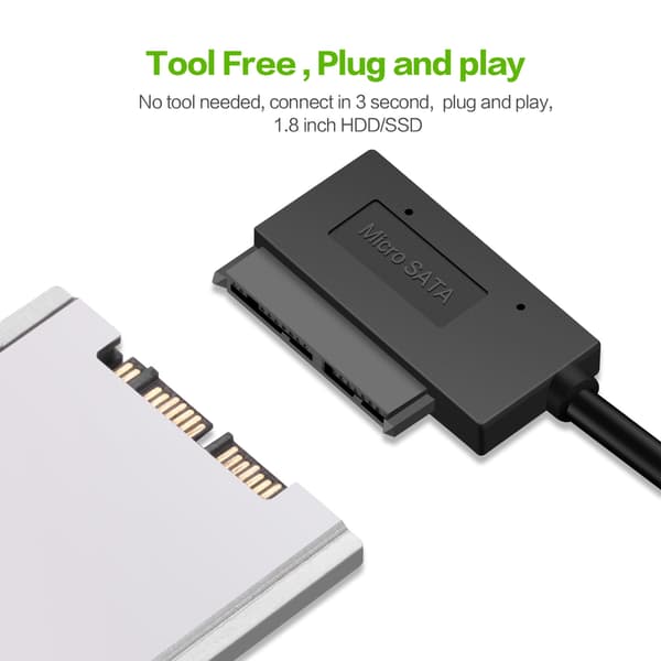 USB Easy Drive-kabel, USB 3.0 til SATA 7+9P harddiskadapterkabel, 1,8-tommers SSD-datakabel