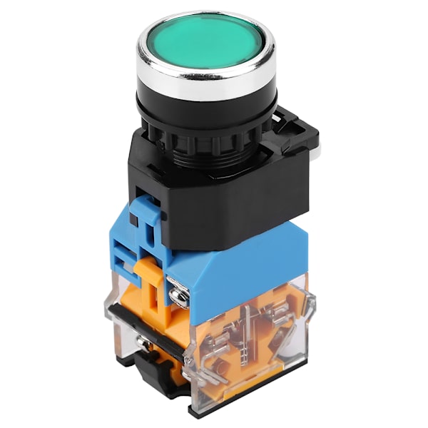 22mm Fladt Hoved Grøn Trykknap Momentary Switch Med LED Lys 220V