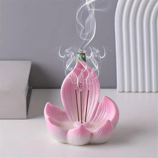 10 cm rosa lotus keramisk røgelsesbrænder - Zen-stil baglæns røgelsesbrænder til hjemmet