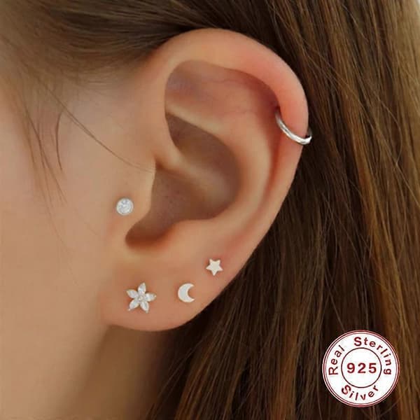 Sølv Cubic Zirconia Labret Monroe Style Kule Leppering Stud 6 stk i 2 farger og 3 størrelser