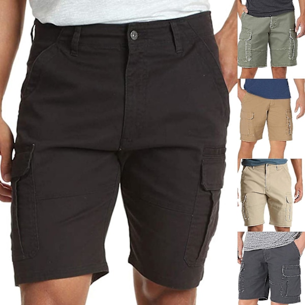 Herr Cargo Shorts i enfärgad färg med flera fickor M Brun