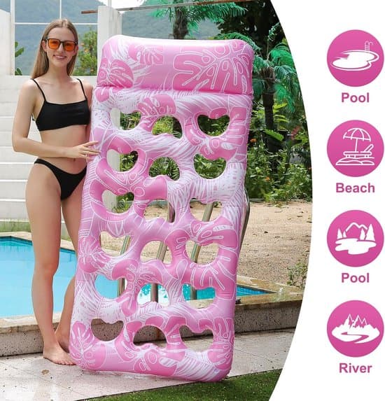 Swimming Ring - Pool Float - Inflatable Pool Mattress - Heart-shaped Float - Pink - 180 x 90 cm - For Summer and Water Play