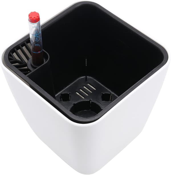 Square Plastic Table Planter: Minimalist Self-Watering Planter – White – 13 x 11