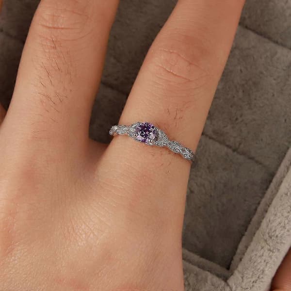 925 Sterling Sølv Forlovelsesring Kvinner Ametyst Diamant Edelsten Ring
