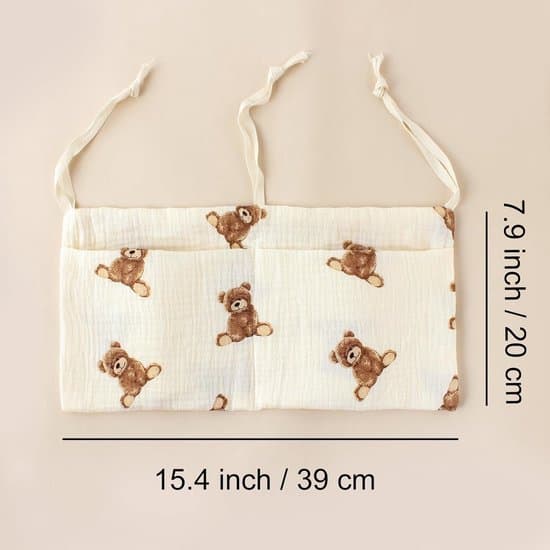 Hanging Foldable Storage Box - Cot Storage Bag - Storage Bag - Hanging Bag with Two Compartments - 39x20 cm - Bear Design