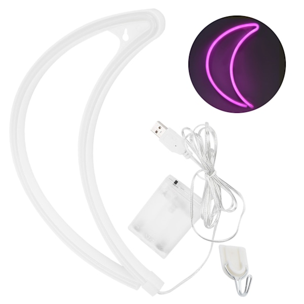 Måne Neonskylt Neonljus Dekorativ Lampa för Sovrum Fest Bar Dekor USB/Batteridriven Rosa