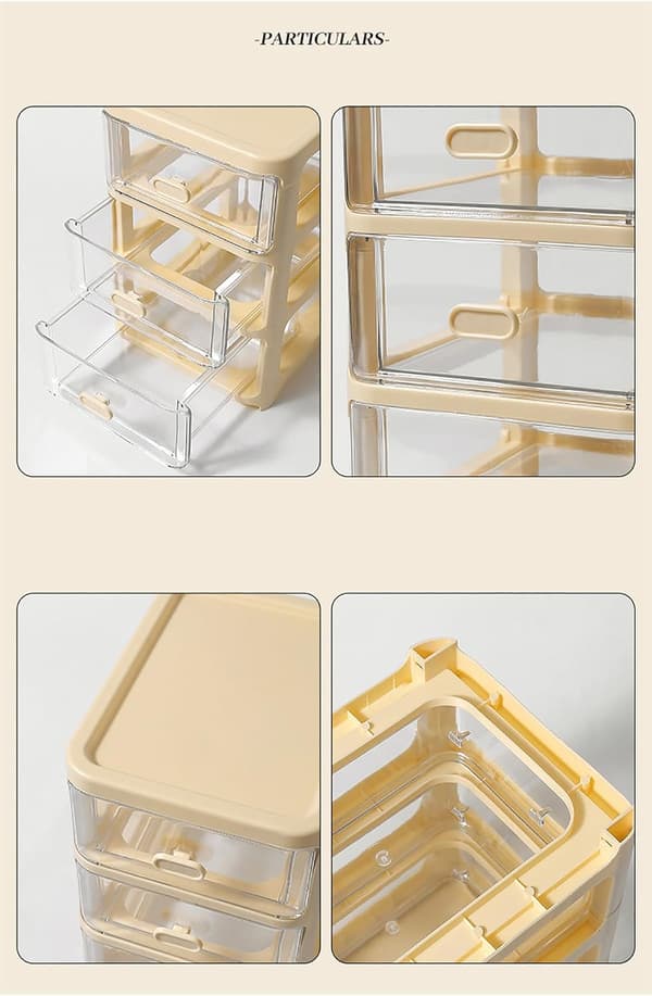 Mini Storage Tower - 4 Tiers - Plastic - 3 Drawers - Transparent