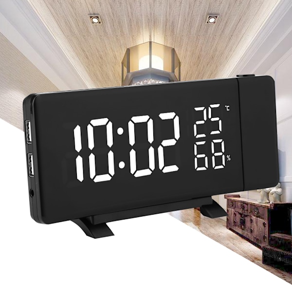 Digital Klocka 3 Färgs Projektion LED Växlingsdisplay Tid Klocka Temperatur Luftfuktighet FM Radio 12
