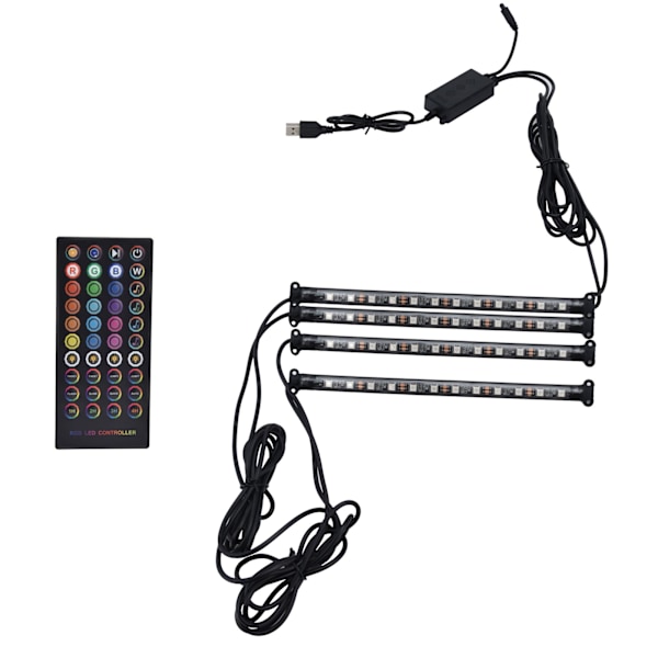 RGBW LED-bilindvendige strimmelbelysning med musiktilstand, omgivende belysning, USB, Bluetooth, APP-fjernbetjening