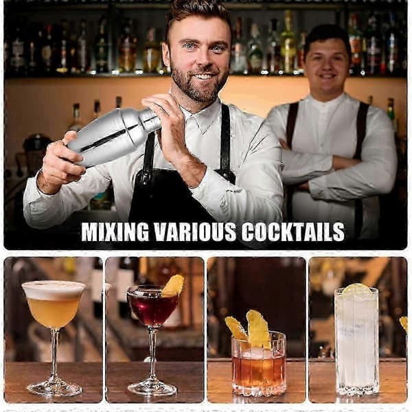 st mini cocktailshakere, drinkshakere cocktail, rustfri mini shaker, cocktailshaker med sil, 250 ml White