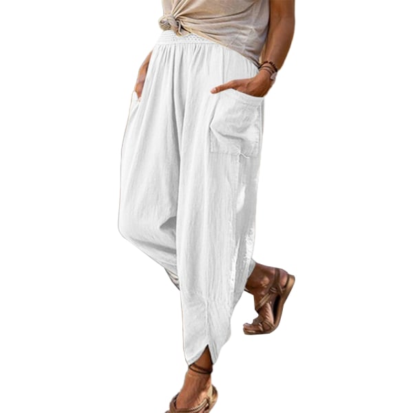 Kvinder Plus Size Bukser Sommer Casual Oose Bukser Yoga Bukser white L