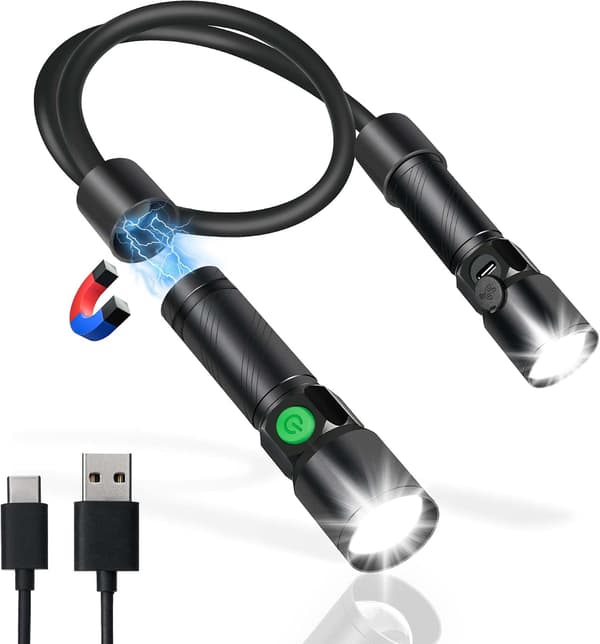 LED Neck Light, 1800 Lumen Rechargeable Neck Flashlight with Magnetic Base, Detachable Neck Work Light with Zoomable Flashlight, Flexible Around Neck