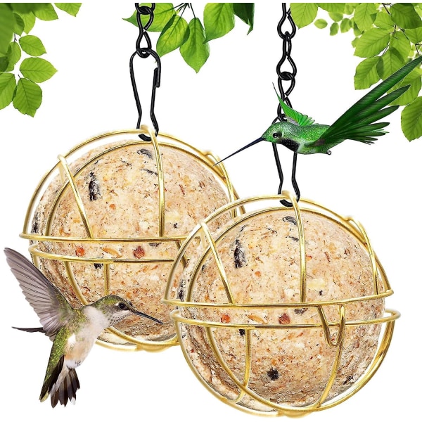 Gold Wild Bird Feeders 2-Pack Hengende Ball Bird Mater for små ville fugler Metall Fat Ball Fuglemater for utendørs og innendørs bruk