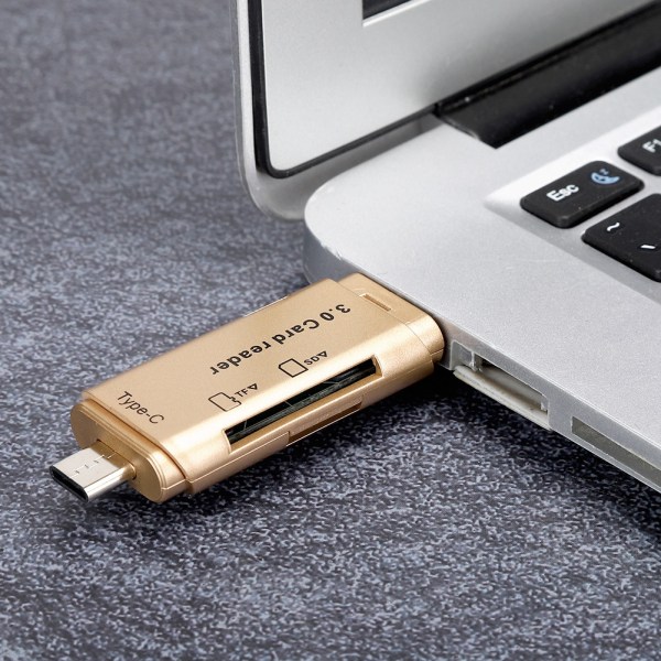 Kortläsare Mobiltelefon Dator Multifunktionell Lagring Bärbar Konverterare Minne USB3.0 (Gyllene)