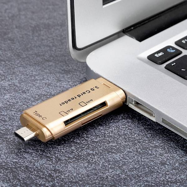 Kortlæser Mobiltelefon Computer Multi Funktion Opbevaring Bærbar Konverter Hukommelse USB3.0 (Gylden)