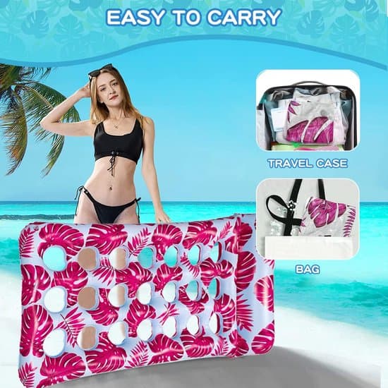 Inflatable Pool Air Mattress - Water Hammock - Pool Hammock - Portable Floating Bath Chair - Inflatable Pool Hammock with Handles - Red