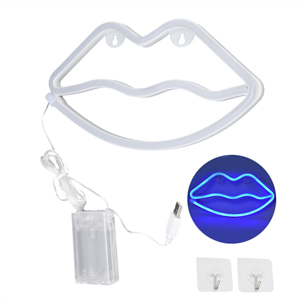 LED Neonljus Läpp Neon Skylt Nattlampa för Vardagsrum Sovrum Klubb Bar USB/Batteridriven Blå