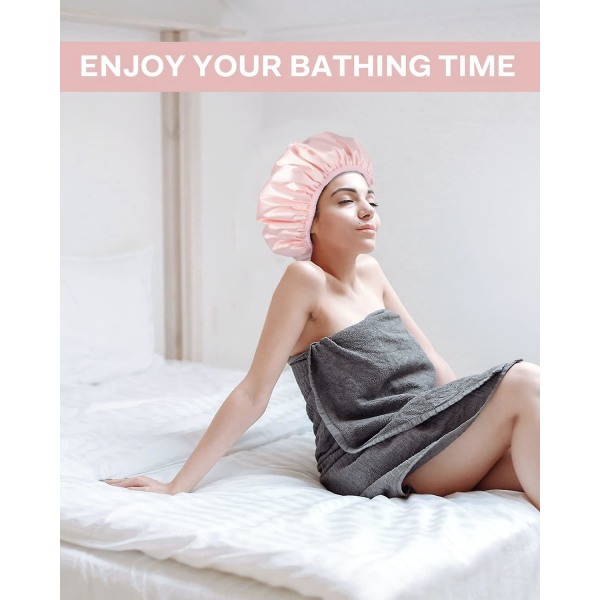 Trelags genanvendelig vandtæt badehætte til kvinder - ekstra stor størrelse til langt hår