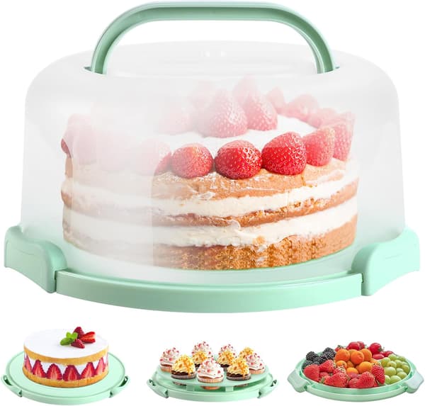 Cake Box with Lid and Handle, BPA-Free Cake Container, 10-inch Cake Carrier with Two Handles, Muffin Carrier - Plastic Lid