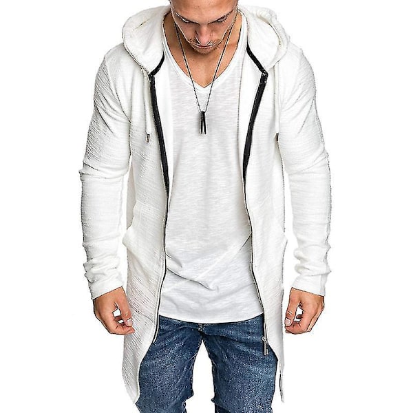 White XL Men's Zip-Up Hooded Sports Sweatshirt