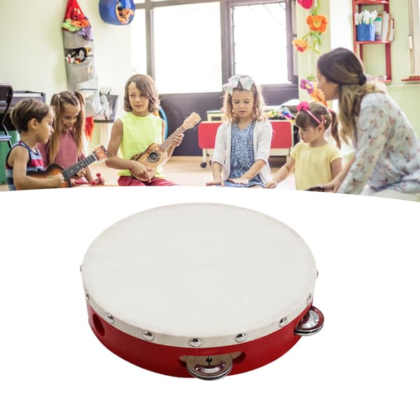 8-inch Adjustable Comfortable Grip Handheld Tambourine Drum Kids Musical Educational Instrument