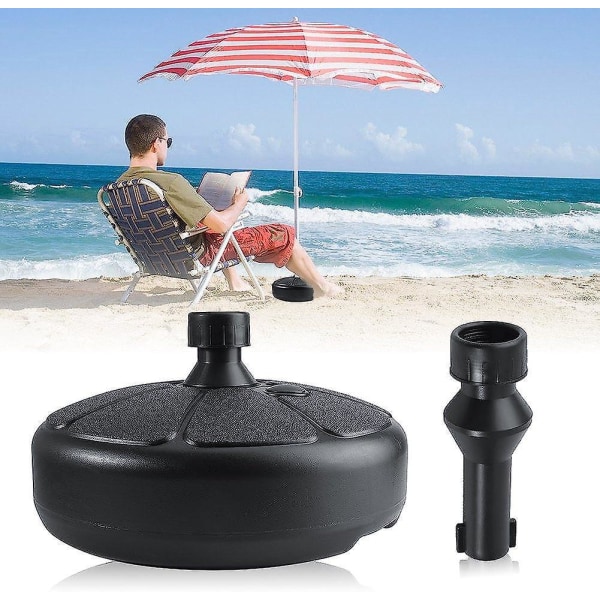 Sort fyldbar rund plast paraplystativ - indendørs/udendørs/have/strand