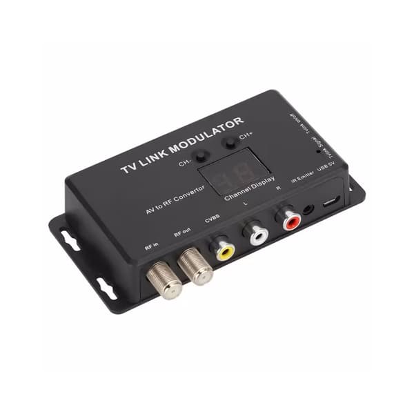 TV Link Modulator, AV til RF-konverter og IR-forlænger med kanaldisplay og USB 5V-interface, infrarød forlænger