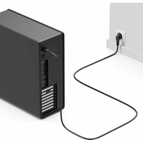 1,5 m strømkabel med jordstik F-stik (CEE 7/4) 90° vinklet til C13 strømstik hunstik PC-computer