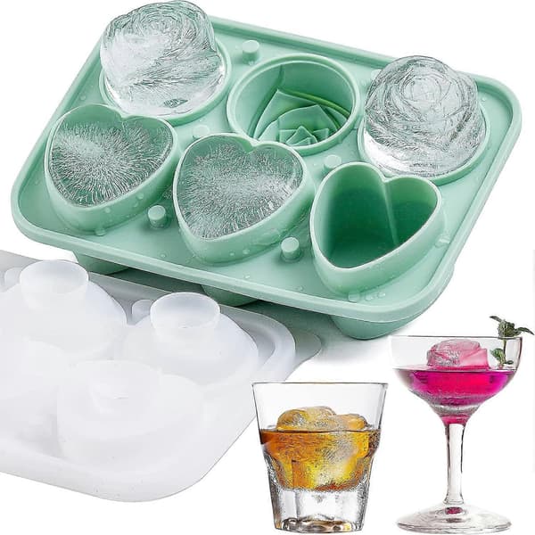3 Roser 3 Hjerteformede Isbitformer - Silikon Isbitform medium klar tratt